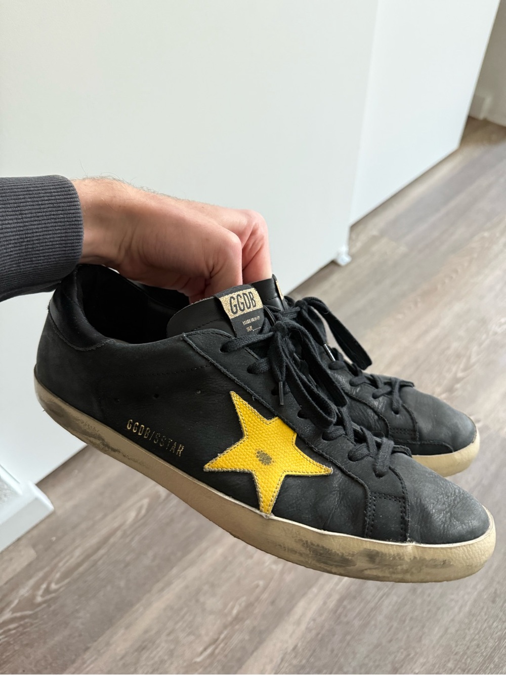 Golden Goose Black Leather Sneakers with Yellow Star Accent